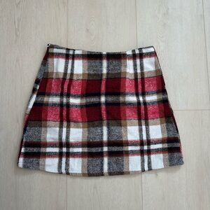 Plaid Mini Skirt in Red, Brown, and White